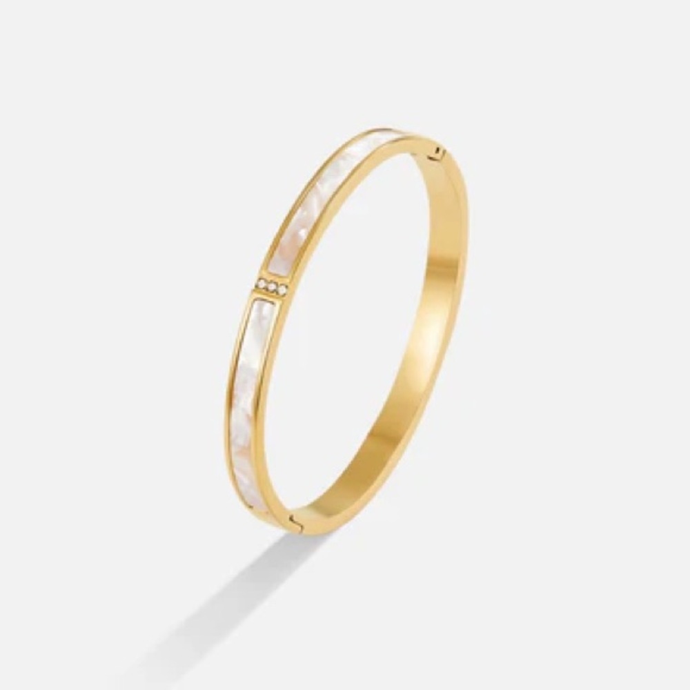 Elegant Gold and White Bangle Bracelet